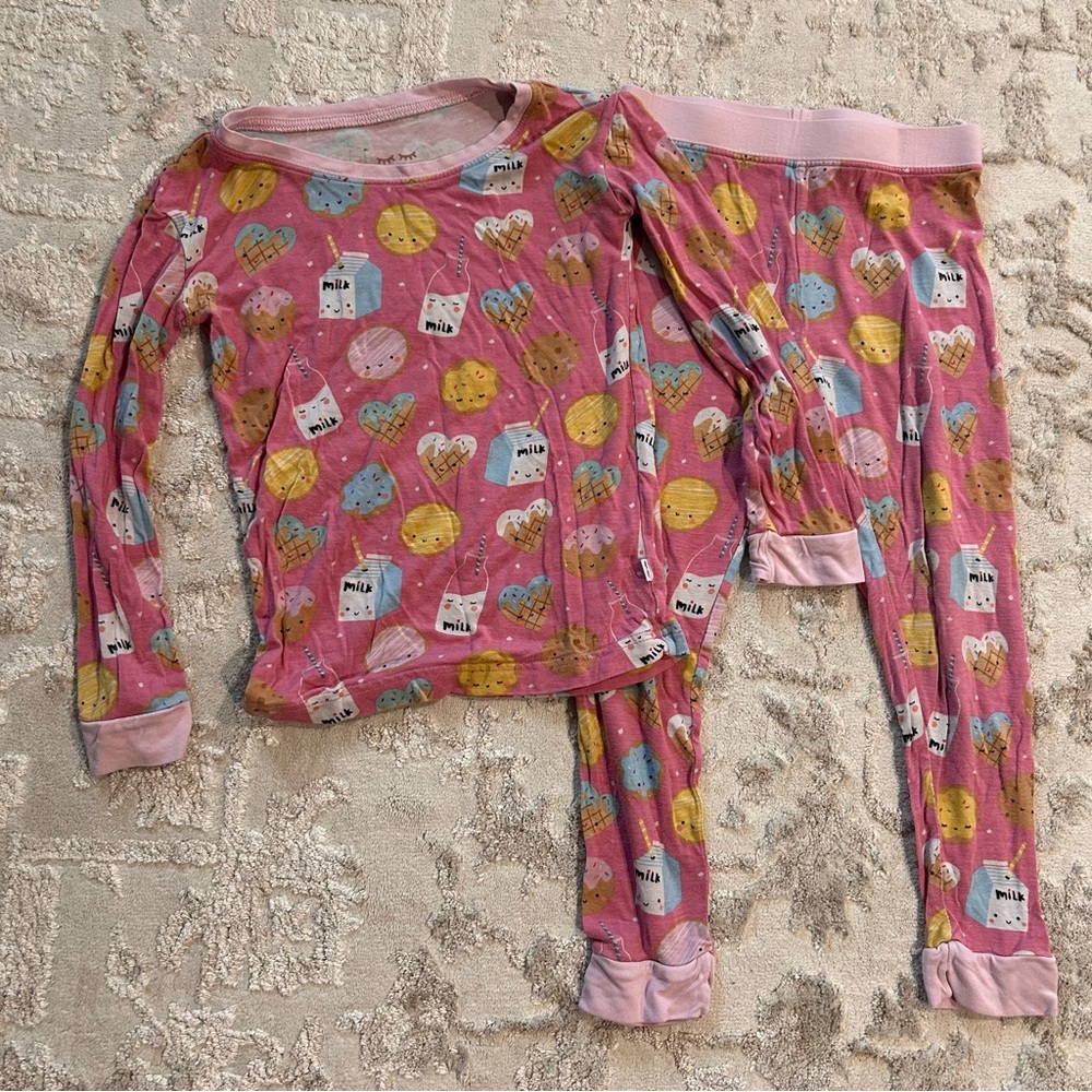 Little Sleepies pink milk and cookies print bamboo pajamas